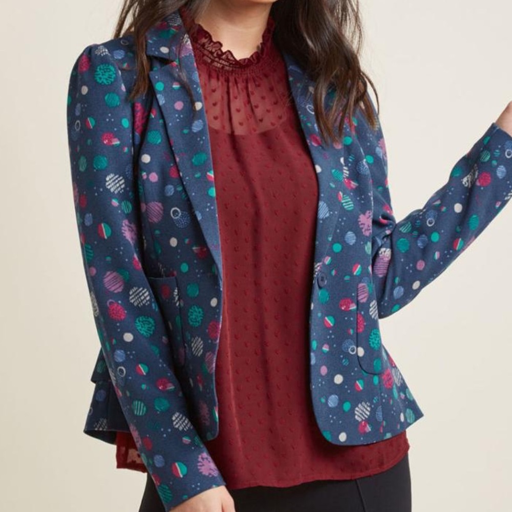 Adorable, Blue, Patterned Blazer! 🪐 (ModCloth, size XL)